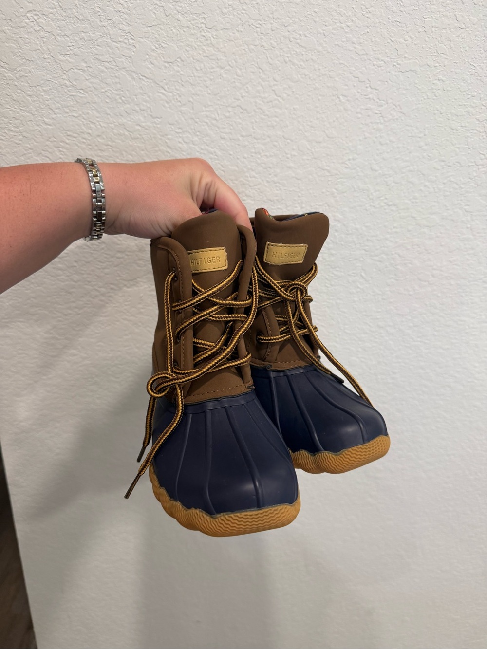 Tommy Hilfiger Boys Navy and Brown Rain Boots